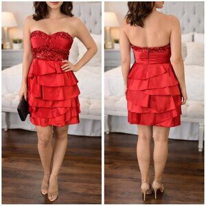 NWT Julian Joyce Mandalay Red Sequin Strapless Dress $498